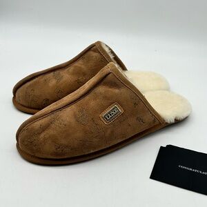 Australia Luxe Collective Men's Closed Mule Brown Embossed Suede Slippers - NWT